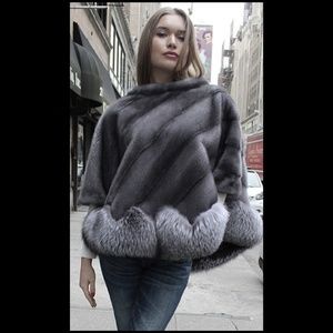 Blue Iris Fur Fox Fur Poncho